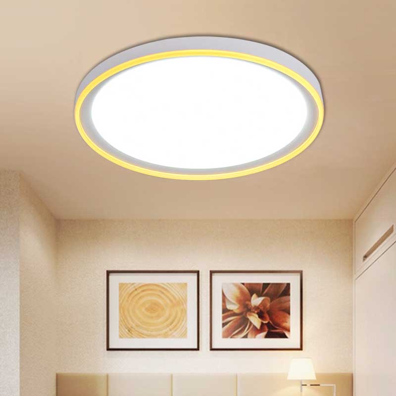 White/Pink/Yellow Metal Round Flush Light Acrylic Shade Nordic 16"/19.5" Dia LED Ceiling Fixture for Bedroom in Warm/White Yellow Clearhalo 'Ceiling Lights' 'Close To Ceiling Lights' 'Close to ceiling' 'Flush mount' Lighting' 149496