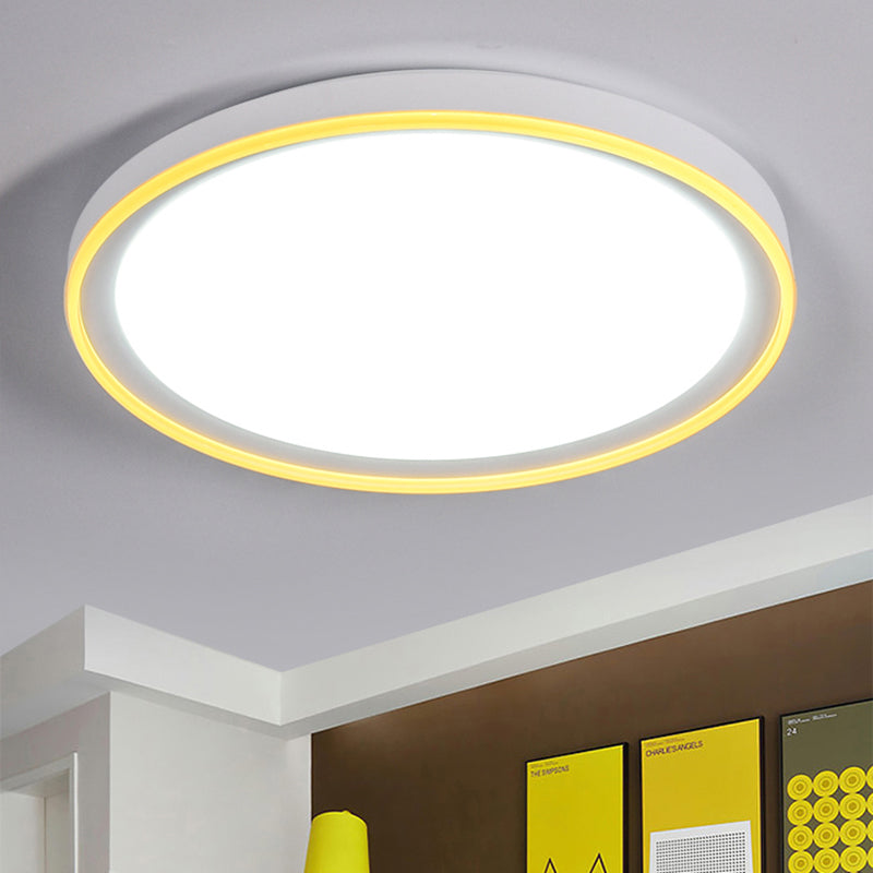 White/Pink/Yellow Metal Round Flush Light Acrylic Shade Nordic 16"/19.5" Dia LED Ceiling Fixture for Bedroom in Warm/White Clearhalo 'Ceiling Lights' 'Close To Ceiling Lights' 'Close to ceiling' 'Flush mount' Lighting' 149497