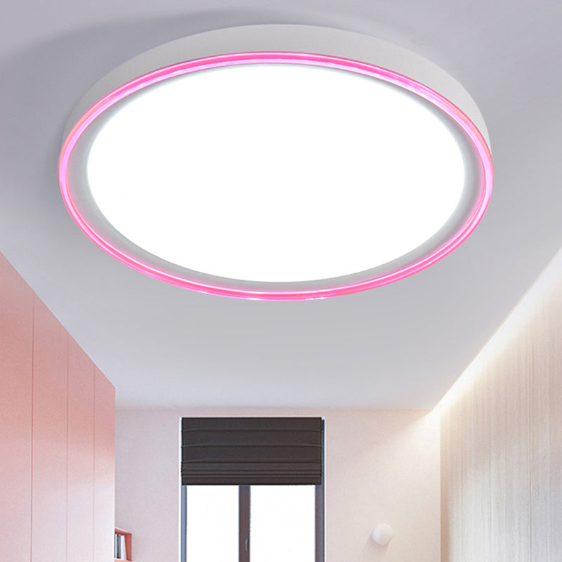 White/Pink/Yellow Metal Round Flush Light Acrylic Shade Nordic 16"/19.5" Dia LED Ceiling Fixture for Bedroom in Warm/White Pink Clearhalo 'Ceiling Lights' 'Close To Ceiling Lights' 'Close to ceiling' 'Flush mount' Lighting' 149499