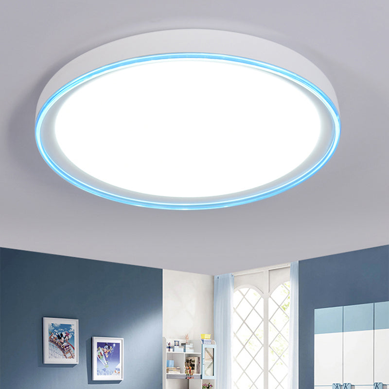 White/Pink/Yellow Metal Round Flush Light Acrylic Shade Nordic 16"/19.5" Dia LED Ceiling Fixture for Bedroom in Warm/White Blue Clearhalo 'Ceiling Lights' 'Close To Ceiling Lights' 'Close to ceiling' 'Flush mount' Lighting' 149501