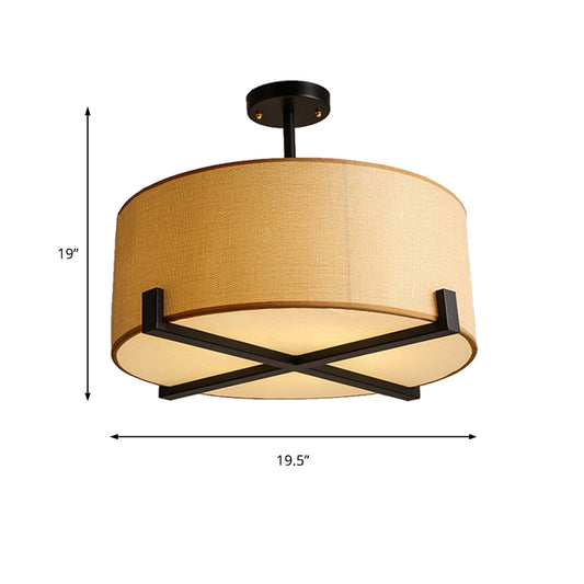 16"/19.5"/23.5" Dia Drum Ceiling Light Minimalist Fabric 5 Lights Beige Flush Mount Lamp Clearhalo 'Ceiling Lights' 'Close To Ceiling Lights' 'Close to ceiling' 'Semi-flushmount' Lighting' 149596