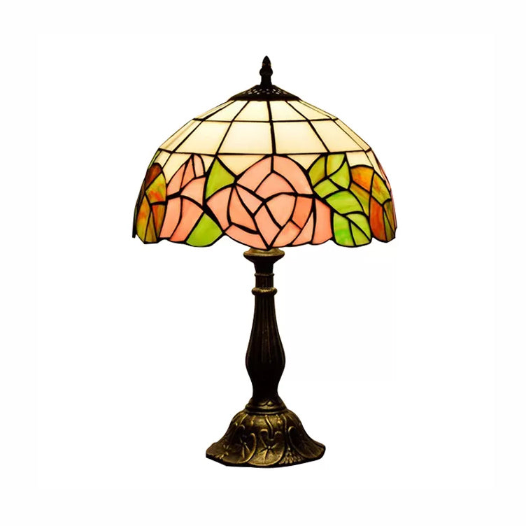 12"/16" Inch Pink Rose Tiffany Table Light Stained Glass 1 Light Standing Table Light in Bronze/Black Clearhalo 'Lamps' 'Table Lamps' Lighting' 14963