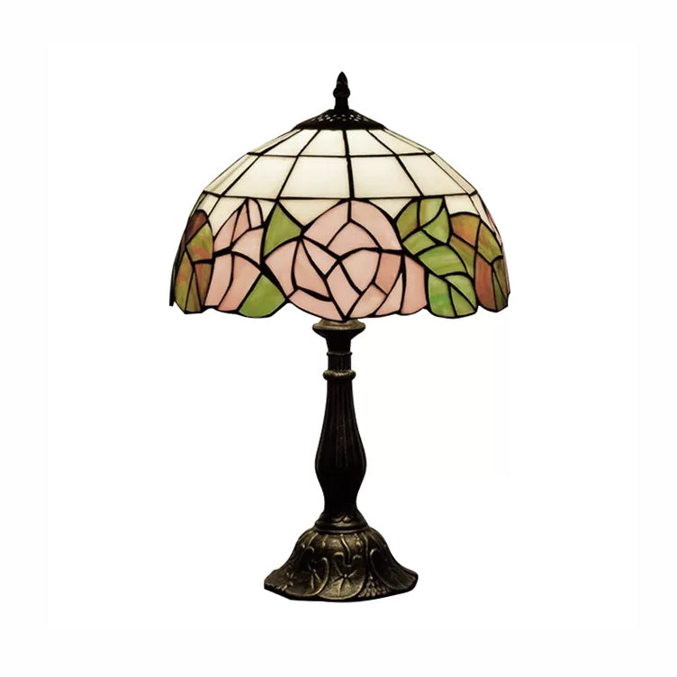 12"/16" Inch Pink Rose Tiffany Table Light Stained Glass 1 Light Standing Table Light in Bronze/Black Clearhalo 'Lamps' 'Table Lamps' Lighting' 14964