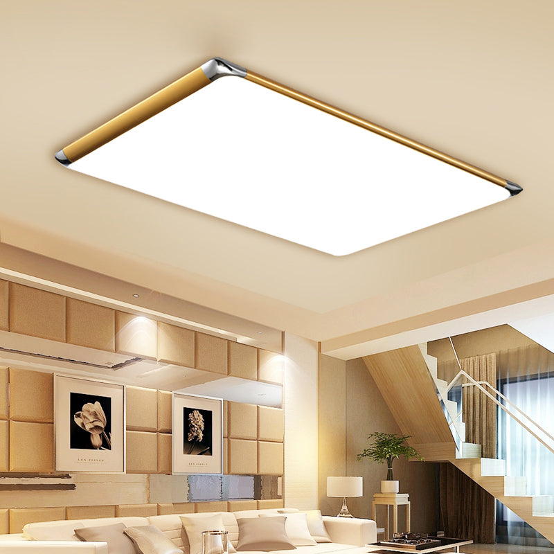 25.5"/36" W LED Metal Rectangular Flush Ceiling Light Simple Gold Ceiling Light for Living Room in Warm/White with Acrylic Shade Gold White Clearhalo 'Ceiling Lights' 'Close To Ceiling Lights' 'Close to ceiling' 'Flush mount' Lighting' 149643