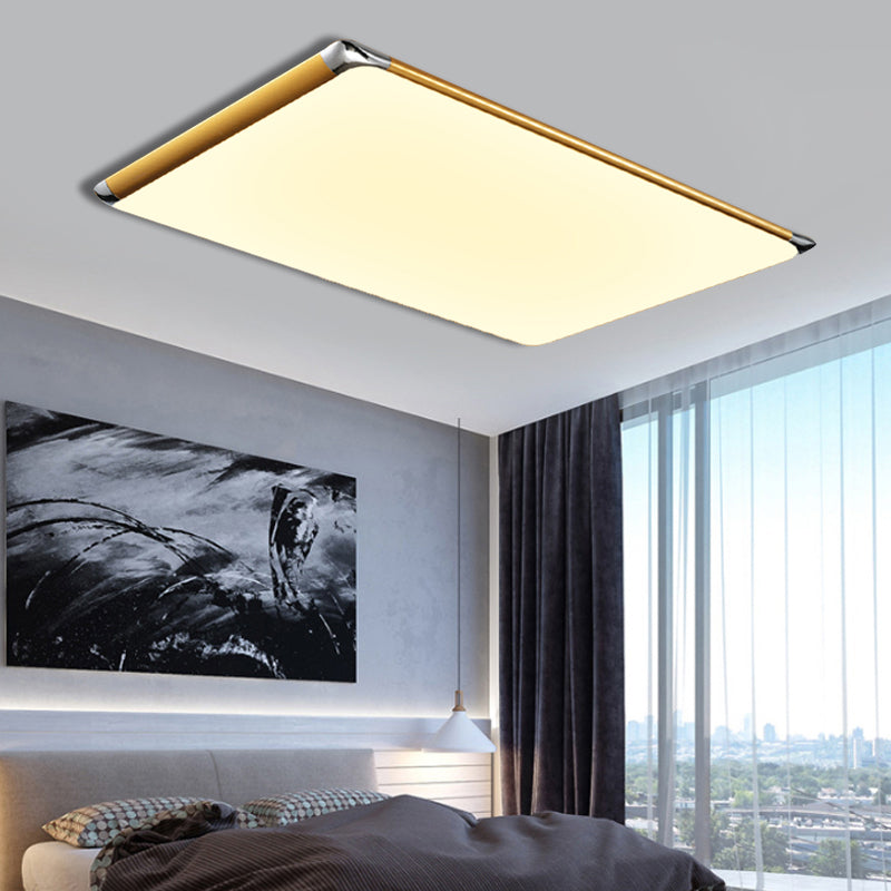 25.5"/36" W LED Metal Rectangular Flush Ceiling Light Simple Gold Ceiling Light for Living Room in Warm/White with Acrylic Shade Gold Warm Clearhalo 'Ceiling Lights' 'Close To Ceiling Lights' 'Close to ceiling' 'Flush mount' Lighting' 149644