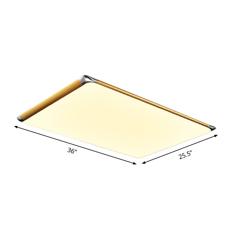 25.5"/36" W LED Metal Rectangular Flush Ceiling Light Simple Gold Ceiling Light for Living Room in Warm/White with Acrylic Shade Clearhalo 'Ceiling Lights' 'Close To Ceiling Lights' 'Close to ceiling' 'Flush mount' Lighting' 149646