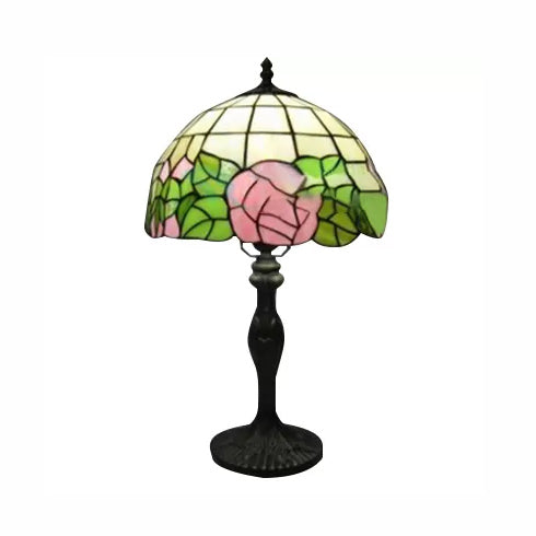 12"/16" Inch Pink Rose Tiffany Table Light Stained Glass 1 Light Standing Table Light in Bronze/Black Black 12" Clearhalo 'Lamps' 'Table Lamps' Lighting' 14966