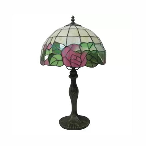 12"/16" Inch Pink Rose Tiffany Table Light Stained Glass 1 Light Standing Table Light in Bronze/Black Clearhalo 'Lamps' 'Table Lamps' Lighting' 14967