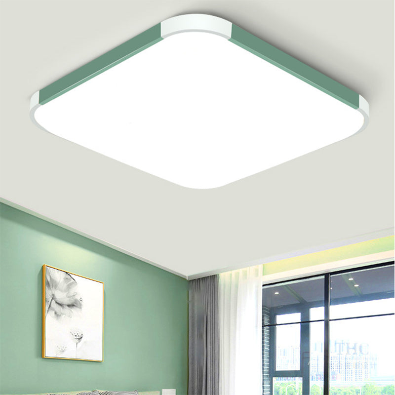 Geometric Flush Mount Lamp Macaron Acrylic Pink/Yellow/Blue LED Flush Mount Lamp, 12"/15"/17" Wide in White/Warm Green Clearhalo 'Ceiling Lights' 'Close To Ceiling Lights' 'Close to ceiling' 'Flush mount' Lighting' 149688