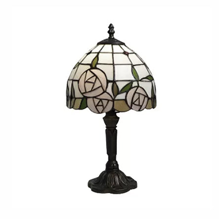 Tiffany Rose Table Light Bedroom 1 Light Stained Glass Decorative Standing Light in Pink-White/Pink Clearhalo 'Lamps' 'Table Lamps' Lighting' 14970