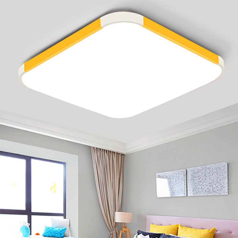 Geometric Flush Mount Lamp Macaron Acrylic Pink/Yellow/Blue LED Flush Mount Lamp, 12"/15"/17" Wide in White/Warm Yellow Clearhalo 'Ceiling Lights' 'Close To Ceiling Lights' 'Close to ceiling' 'Flush mount' Lighting' 149700