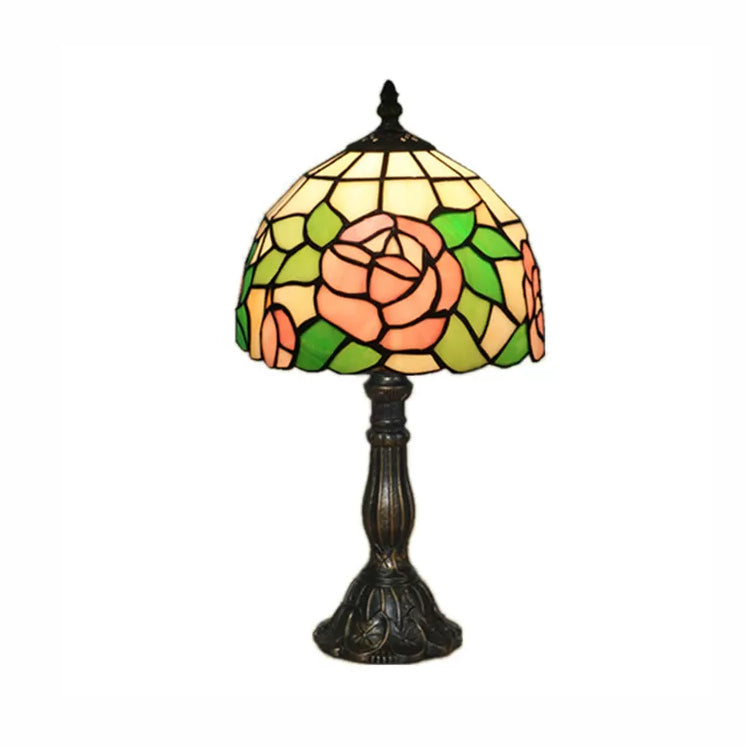 Tiffany Rose Table Light Bedroom 1 Light Stained Glass Decorative Standing Light in Pink-White/Pink Clearhalo 'Lamps' 'Table Lamps' Lighting' 14971