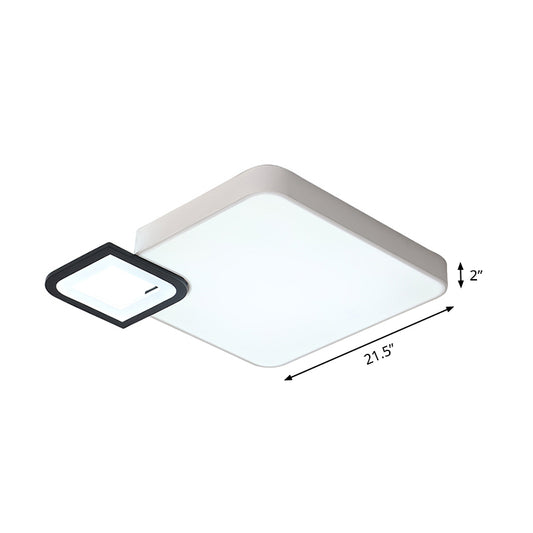 Square Flush Mount Lamp Modern Metal White/White and Black LED Ceiling Light Fixture for Living Room in Warm/White, 18"/21.5" Wide Clearhalo 'Ceiling Lights' 'Close To Ceiling Lights' 'Close to ceiling' 'Flush mount' Lighting' 149720