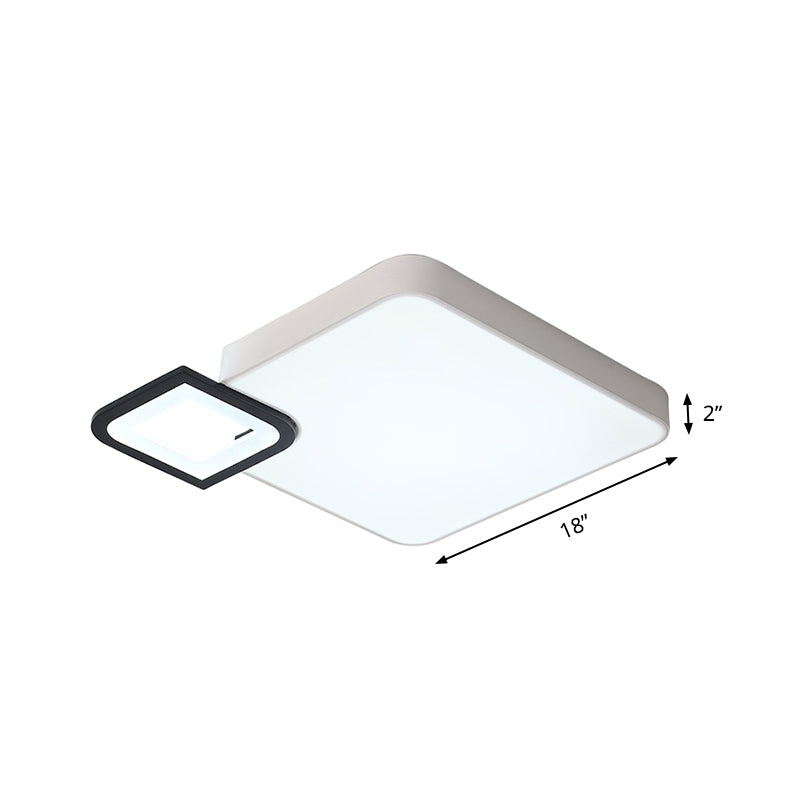 Square Flush Mount Lamp Modern Metal White/White and Black LED Ceiling Light Fixture for Living Room in Warm/White, 18"/21.5" Wide Clearhalo 'Ceiling Lights' 'Close To Ceiling Lights' 'Close to ceiling' 'Flush mount' Lighting' 149721