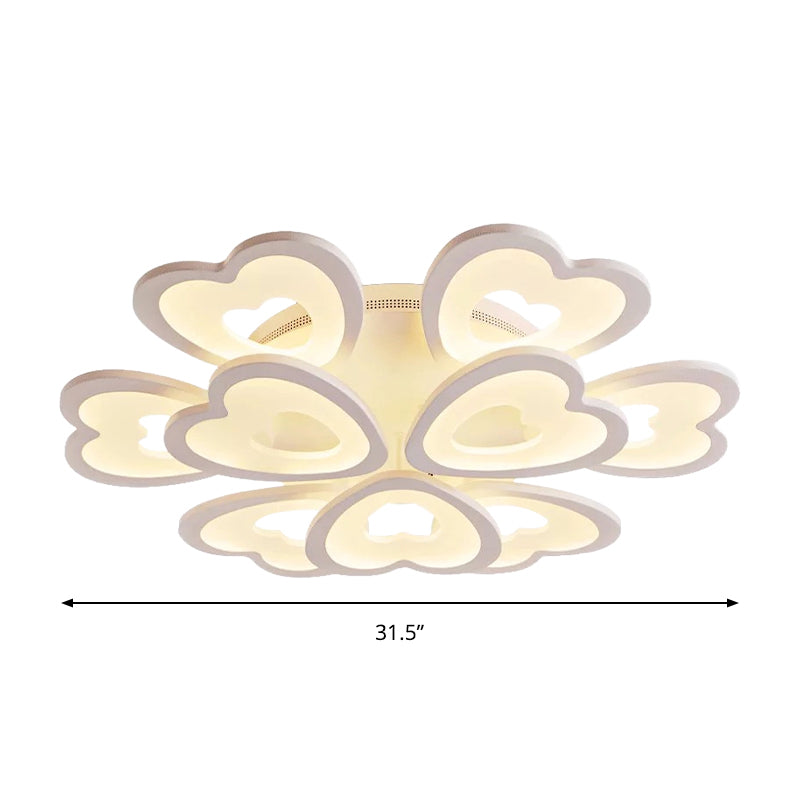 9/12/15 Lights Bedroom Flush Mount Light with Heart Acrylic Shade White Ceiling Lamp in Warm/White/Natural Light Clearhalo 'Ceiling Lights' 'Close To Ceiling Lights' 'Close to ceiling' 'Semi-flushmount' Lighting' 149769