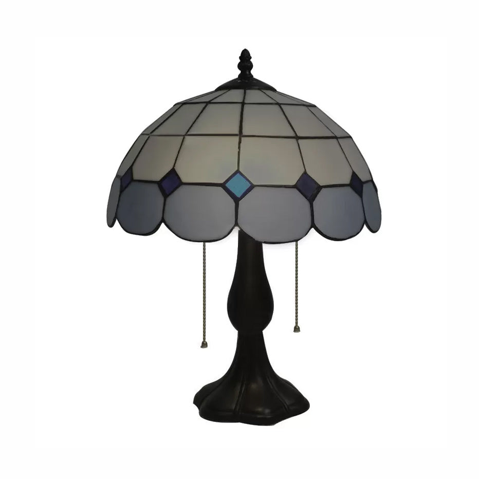 Traditional Dome Table Light with Grid Design Stained Glass 2 Lights Table Lighting in Blue/Yellow Clearhalo 'Lamps' 'Table Lamps' Lighting' 14977