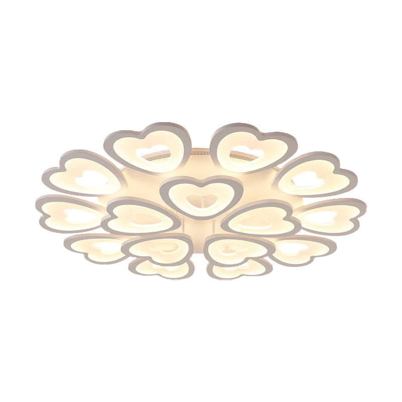 9/12/15 Lights Bedroom Flush Mount Light with Heart Acrylic Shade White Ceiling Lamp in Warm/White/Natural Light Clearhalo 'Ceiling Lights' 'Close To Ceiling Lights' 'Close to ceiling' 'Semi-flushmount' Lighting' 149776