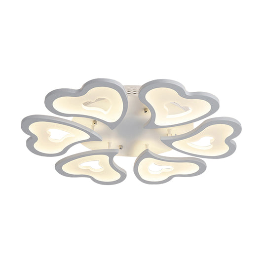 Hearts Bedroom LED Flush Lamp Acrylic 3/5/9-Light Modern Ceiling Mount Light Fixture in Warm/White/Natural Light Clearhalo 'Ceiling Lights' 'Close To Ceiling Lights' 'Close to ceiling' 'Semi-flushmount' Lighting' 149784