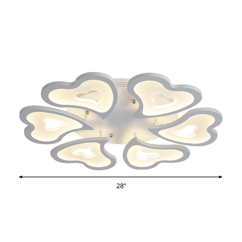 Hearts Bedroom LED Flush Lamp Acrylic 3/5/9-Light Modern Ceiling Mount Light Fixture in Warm/White/Natural Light Clearhalo 'Ceiling Lights' 'Close To Ceiling Lights' 'Close to ceiling' 'Semi-flushmount' Lighting' 149785