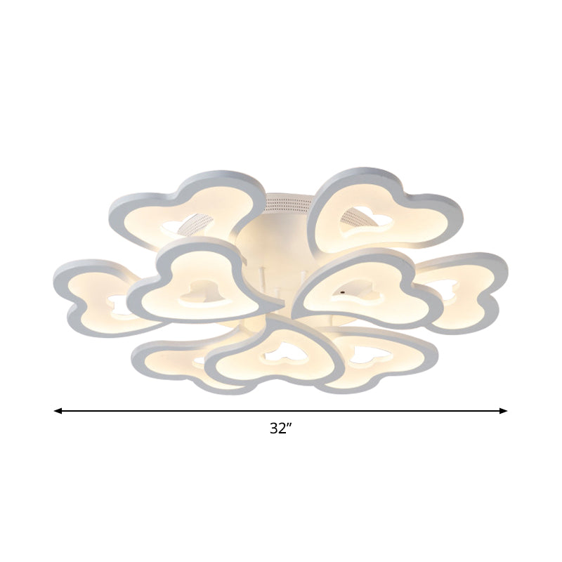 Hearts Bedroom LED Flush Lamp Acrylic 3/5/9-Light Modern Ceiling Mount Light Fixture in Warm/White/Natural Light Clearhalo 'Ceiling Lights' 'Close To Ceiling Lights' 'Close to ceiling' 'Semi-flushmount' Lighting' 149789