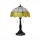 Traditional Dome Table Light with Grid Design Stained Glass 2 Lights Table Lighting in Blue/Yellow Clearhalo 'Lamps' 'Table Lamps' Lighting' 14979