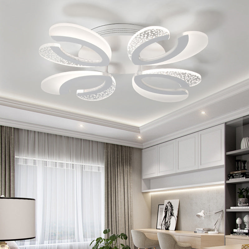 Clear and White V-Shaped Flush Mount LED Light Contemporary 4/6/9 Lights Acrylic Ceiling Light Fixture in Warm Light 4 White Clearhalo 'Ceiling Lights' 'Close To Ceiling Lights' 'Close to ceiling' 'Semi-flushmount' Lighting' 149851