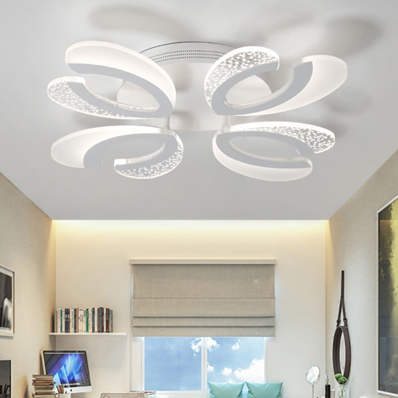 Clear and White V-Shaped Flush Mount LED Light Contemporary 4/6/9 Lights Acrylic Ceiling Light Fixture in Warm Light Clearhalo 'Ceiling Lights' 'Close To Ceiling Lights' 'Close to ceiling' 'Semi-flushmount' Lighting' 149852