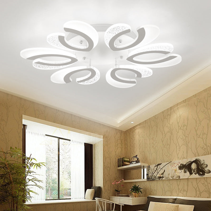 Clear and White V-Shaped Flush Mount LED Light Contemporary 4/6/9 Lights Acrylic Ceiling Light Fixture in Warm Light 6 White Clearhalo 'Ceiling Lights' 'Close To Ceiling Lights' 'Close to ceiling' 'Semi-flushmount' Lighting' 149855