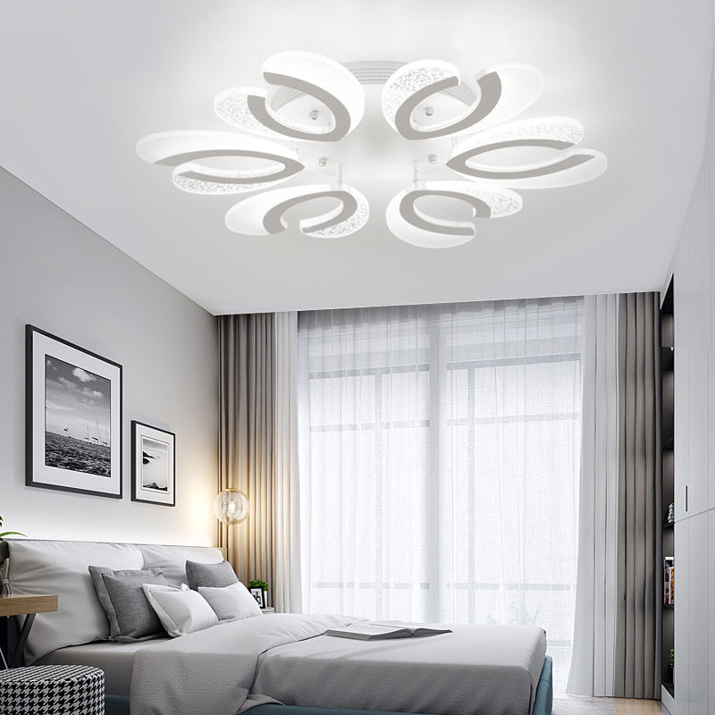 Clear and White V-Shaped Flush Mount LED Light Contemporary 4/6/9 Lights Acrylic Ceiling Light Fixture in Warm Light Clearhalo 'Ceiling Lights' 'Close To Ceiling Lights' 'Close to ceiling' 'Semi-flushmount' Lighting' 149856