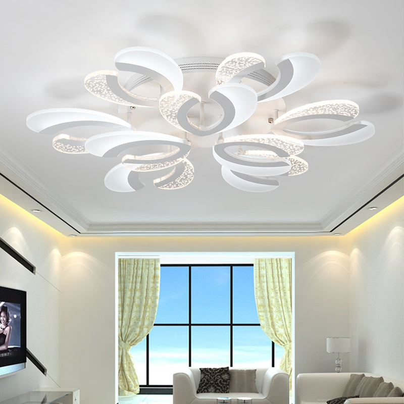 Clear and White V-Shaped Flush Mount LED Light Contemporary 4/6/9 Lights Acrylic Ceiling Light Fixture in Warm Light Clearhalo 'Ceiling Lights' 'Close To Ceiling Lights' 'Close to ceiling' 'Semi-flushmount' Lighting' 149859