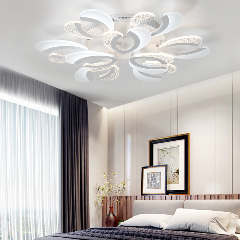 Clear and White V-Shaped Flush Mount LED Light Contemporary 4/6/9 Lights Acrylic Ceiling Light Fixture in Warm Light 9 White Clearhalo 'Ceiling Lights' 'Close To Ceiling Lights' 'Close to ceiling' 'Semi-flushmount' Lighting' 149860