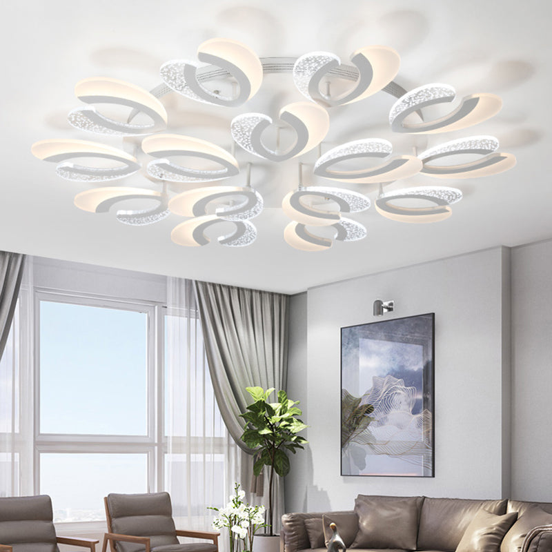 Clear and White V-Shaped Flush Mount LED Light Contemporary 4/6/9 Lights Acrylic Ceiling Light Fixture in Warm Light 15 White Clearhalo 'Ceiling Lights' 'Close To Ceiling Lights' 'Close to ceiling' 'Semi-flushmount' Lighting' 149867