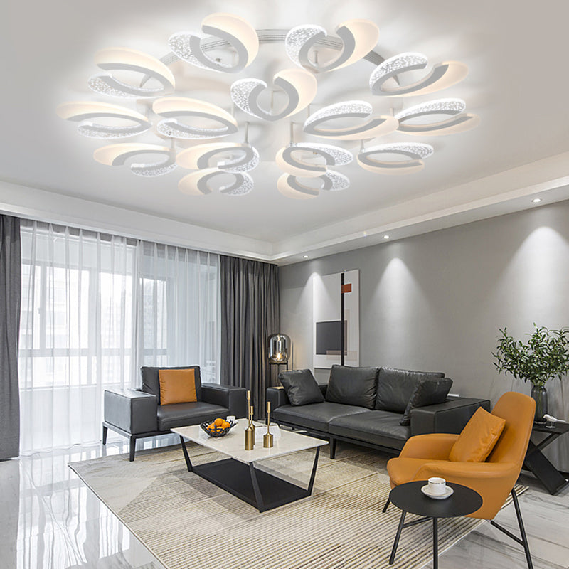 Clear and White V-Shaped Flush Mount LED Light Contemporary 4/6/9 Lights Acrylic Ceiling Light Fixture in Warm Light Clearhalo 'Ceiling Lights' 'Close To Ceiling Lights' 'Close to ceiling' 'Semi-flushmount' Lighting' 149868