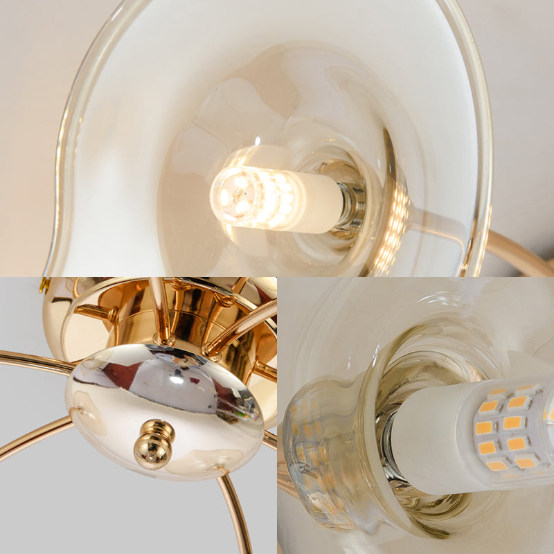 6 Lights Dining Room Semi Flush Mount Lamp with Trumpet Glass Shade Nordic Gold Ceiling Light Fixture Clearhalo 'Ceiling Lights' 'Close To Ceiling Lights' 'Close to ceiling' 'Glass shade' 'Glass' 'Pendant Lights' 'Semi-flushmount' Lighting' 149902