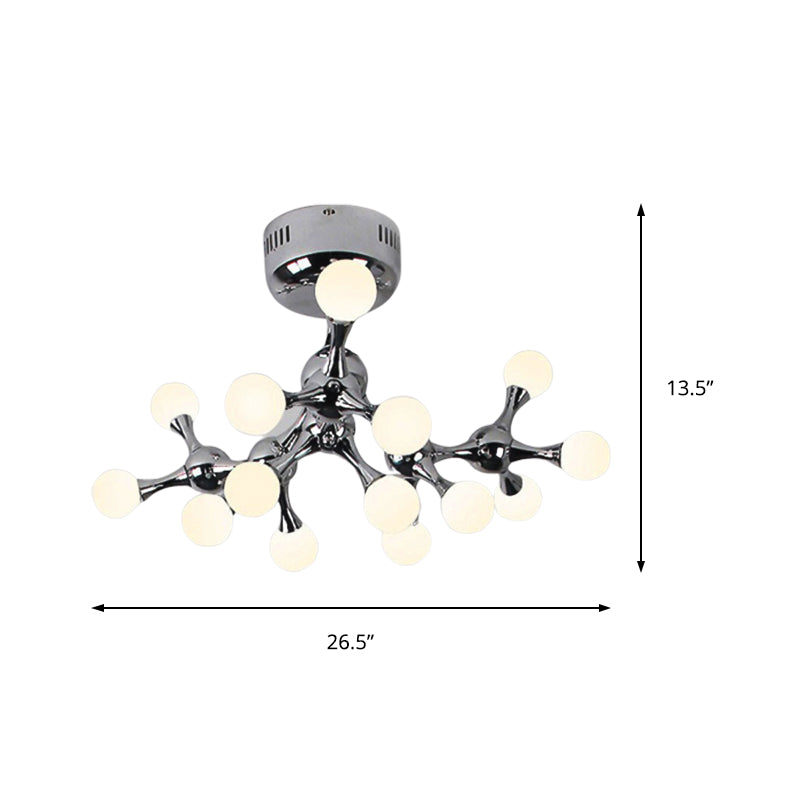 Branch Ceiling Mount Chandelier Nordic Metal 15 Bare Bulbs Silver Semi Flush Mount Light for Living Room Clearhalo 'Ceiling Lights' 'Close To Ceiling Lights' 'Close to ceiling' 'Glass shade' 'Glass' 'Pendant Lights' 'Semi-flushmount' Lighting' 149906