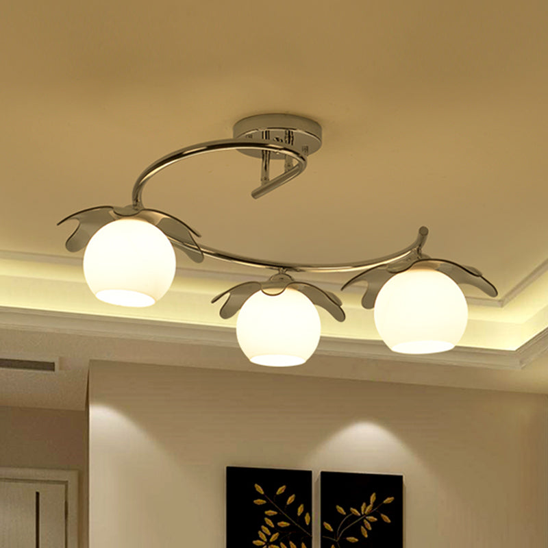 Globe Glass Shade Semi Flush Ceiling Light Modern Chrome Bedroom LED Ceiling Mounted Light Chrome Clearhalo 'Ceiling Lights' 'Close To Ceiling Lights' 'Close to ceiling' 'Glass shade' 'Glass' 'Pendant Lights' 'Semi-flushmount' Lighting' 149908