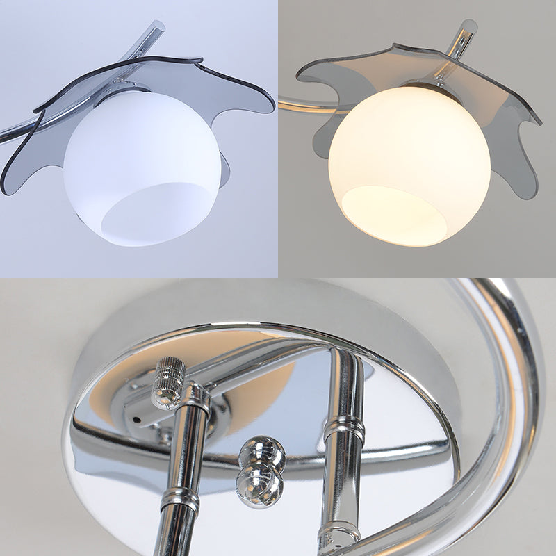 Globe Glass Shade Semi Flush Ceiling Light Modern Chrome Bedroom LED Ceiling Mounted Light Clearhalo 'Ceiling Lights' 'Close To Ceiling Lights' 'Close to ceiling' 'Glass shade' 'Glass' 'Pendant Lights' 'Semi-flushmount' Lighting' 149912