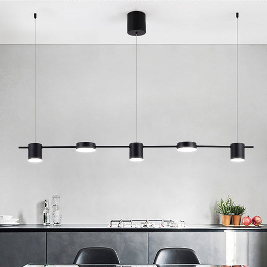 Drum Aluminum Island Pendant Modern Simple 3/5-Head Black/Gold Ceiling Light Fixture in Warm/White Light 5 Black Clearhalo 'Ceiling Lights' 'Island Lights' Lighting' 150064