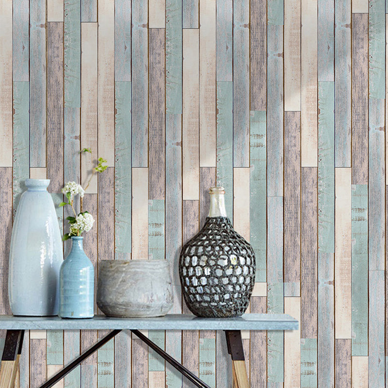 Removable Faux Wood Wallpaper 10' L x 12" W Country Style Wall Art for Living Room Gray-Blue Clearhalo 'Country wall decor' 'Rustic' 'Wallpaper' Wall Decor' 1501164