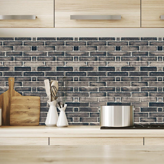 PVC Grey Wallpaper Roll Rural Brick Effect Wall Covering, 12.9-sq ft, Peel and Stick Grey Clearhalo 'Country wall decor' 'Rustic' 'Wallpaper' Wall Decor' 1501226