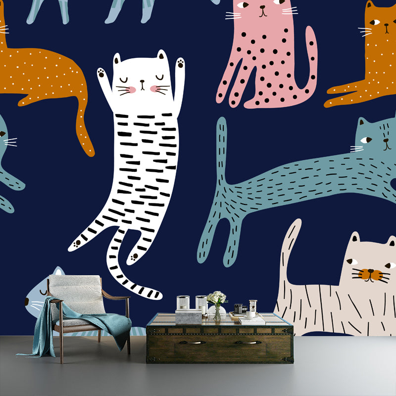 Illustration Cat Wallpaper Mural Large Wall Decor for Kids Bedroom, Custom Printed Clearhalo 'Wall Decor' 'Wall Mural' 1501388