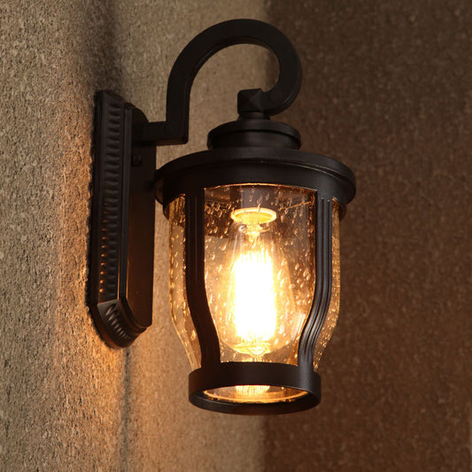Gooseneck Outdoor Wall Light Fixture Industrial Bubble Glass 1 Light Black Sconce Lamp with Curved Arm Black Clearhalo 'Art deco wall lights' 'Cast Iron' 'Glass' 'Industrial wall lights' 'Industrial' 'Middle century wall lights' 'Modern' 'Rustic wall lights' 'Tiffany' 'Traditional wall lights' 'Wall Lamps & Sconces' 'Wall Lights' Lighting' 150140