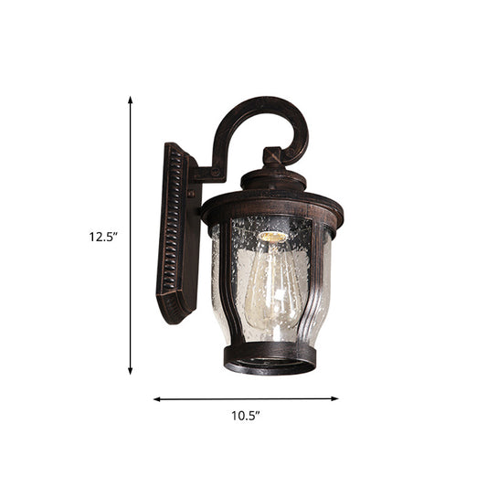Gooseneck Outdoor Wall Light Fixture Industrial Bubble Glass 1 Light Black Sconce Lamp with Curved Arm Clearhalo 'Art deco wall lights' 'Cast Iron' 'Glass' 'Industrial wall lights' 'Industrial' 'Middle century wall lights' 'Modern' 'Rustic wall lights' 'Tiffany' 'Traditional wall lights' 'Wall Lamps & Sconces' 'Wall Lights' Lighting' 150143