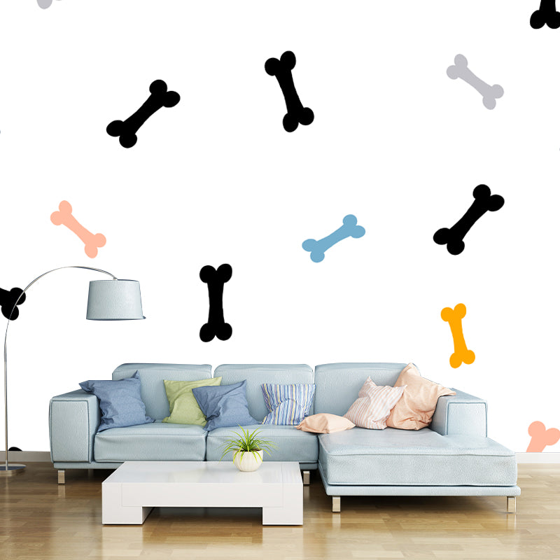 Whole Dog Bones Mural Wallpaper Moisture Resistant Cartoon Child Bedroom Wall Art White Clearhalo 'Wall Decor' 'Wall Mural' 1501471