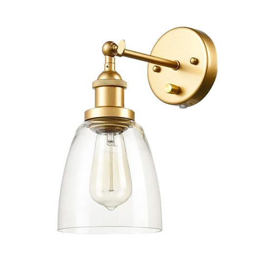 Clear Glass Brass Sconce Lighting Cone 1-Bulb Industrial Wall Lamp for Living Room Clearhalo 'Art deco wall lights' 'Cast Iron' 'Glass' 'Industrial wall lights' 'Industrial' 'Middle century wall lights' 'Modern' 'Rustic wall lights' 'Tiffany' 'Traditional wall lights' 'Wall Lamps & Sconces' 'Wall Lights' Lighting' 150148