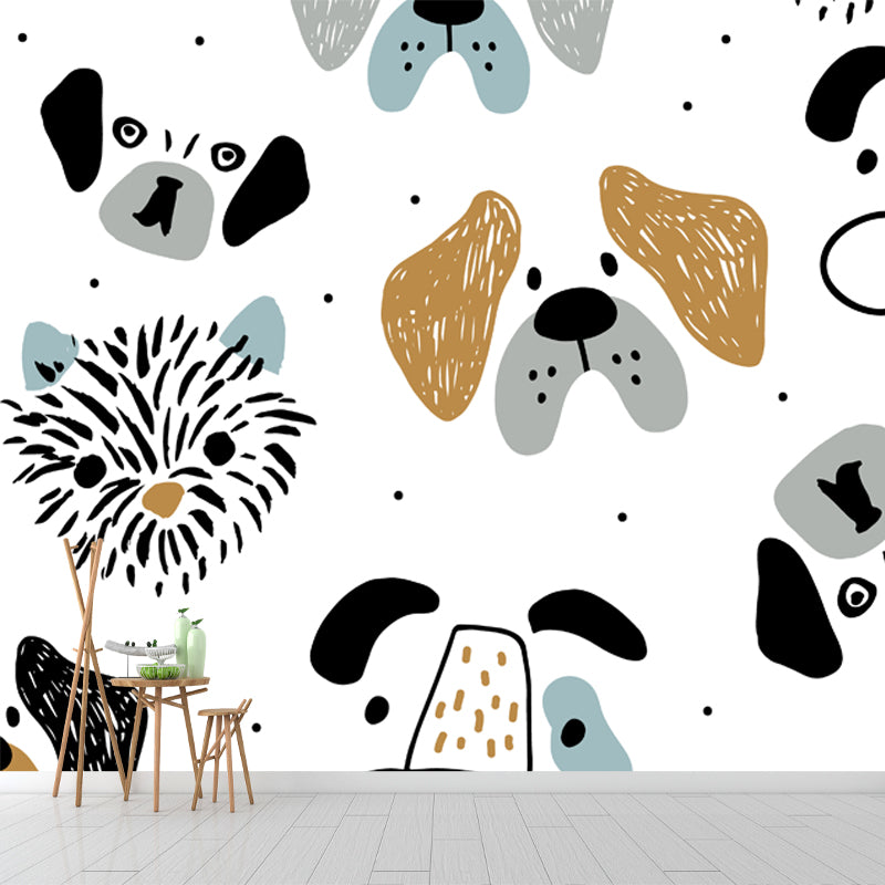 Big Dogs Mural Wallpaper Cartoon Cute Animal Print Wall Art in Black-Orange on White Clearhalo 'Wall Decor' 'Wall Mural' 1501495