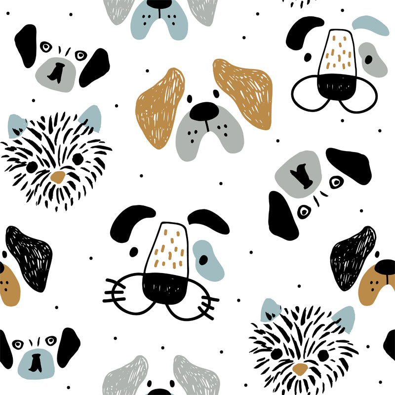 Big Dogs Mural Wallpaper Cartoon Cute Animal Print Wall Art in Black-Orange on White Clearhalo 'Wall Decor' 'Wall Mural' 1501497