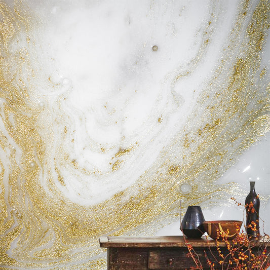 Gold Waves Mural Wallpaper Moisture Resistant Modern Art Girls Bedroom Wall Covering Clearhalo 'Wall Decor' 'Wall Mural' 1501511