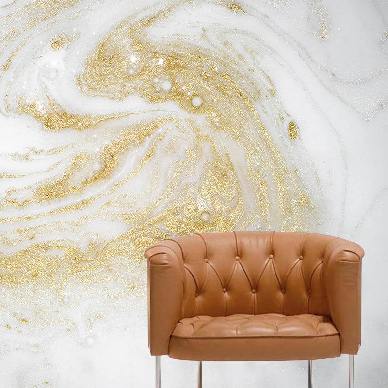 Art Deco Lava Wallpaper Mural for Corridor Custom Wall Covering in Gold and White Gold Clearhalo 'Wall Decor' 'Wall Mural' 1501514