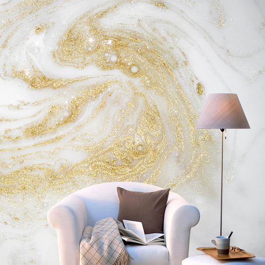 Art Deco Lava Wallpaper Mural for Corridor Custom Wall Covering in Gold and White Clearhalo 'Wall Decor' 'Wall Mural' 1501515